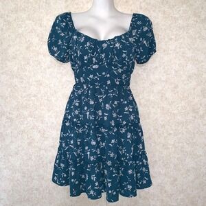 Floral Sweetheart Neckline Mini Dress Ruffled Size Small